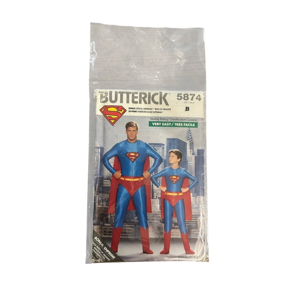 Butterick Superman Costume Pattern‎ 5874 Vintage Men’s & Child Size NIP - Picture 3 of 3